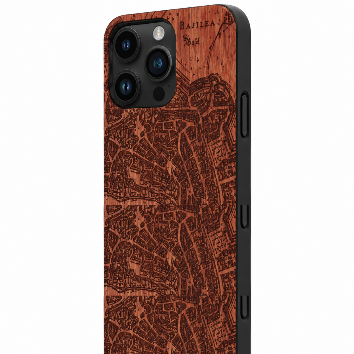 Basel Merian Eden Case aus Rosenholz für das iPhone 15 Pro mit MagSafe – rechte Seitentaste