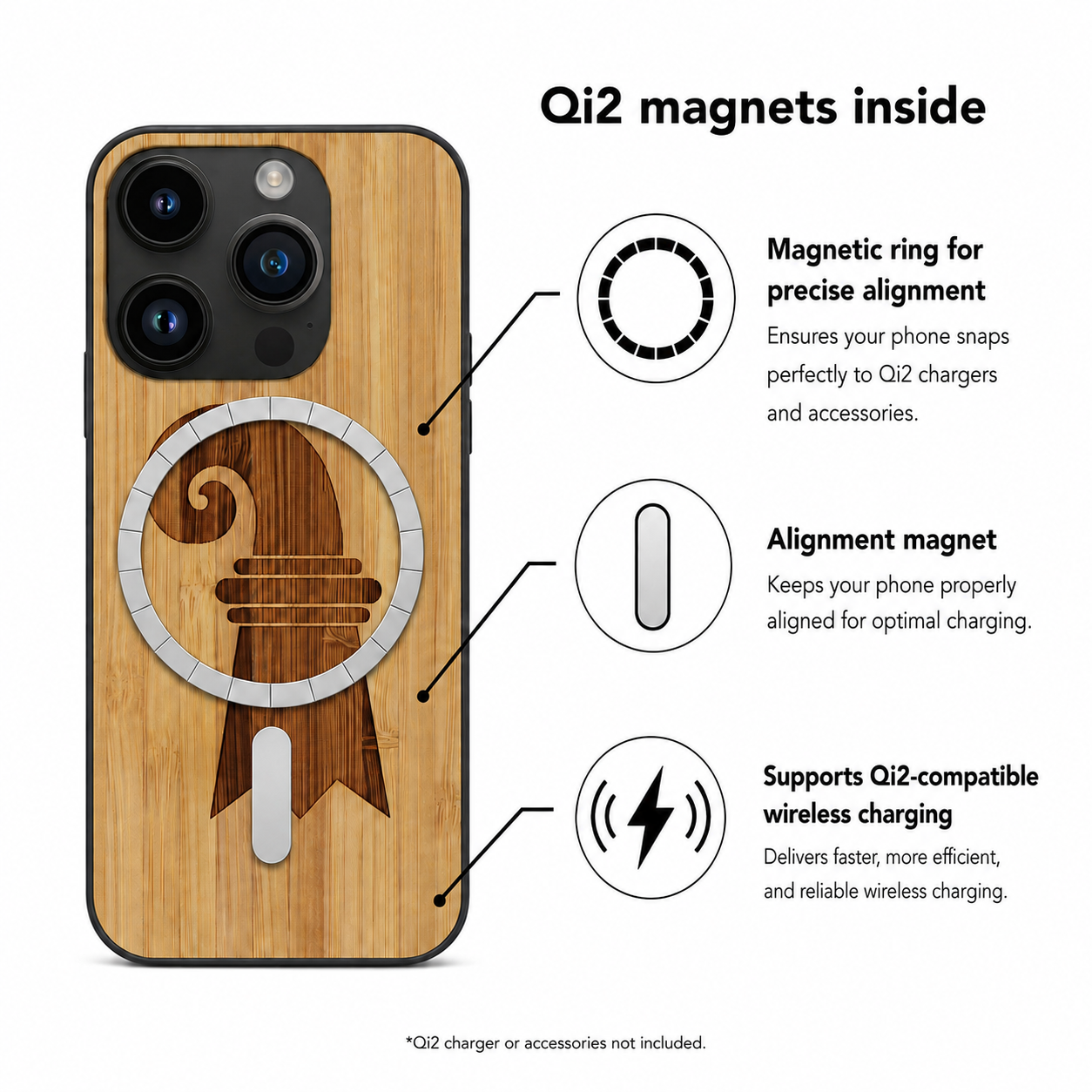 Baslerstab Eden Case aus Bambus für das iPhone 15 Pro – Qi2-Magnete und kabelloses Laden