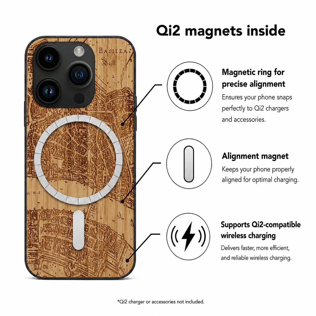 Basel Merian Eden Case aus Bambus für das iPhone 15 Pro Max – Qi2-Magnete und kabelloses Laden
