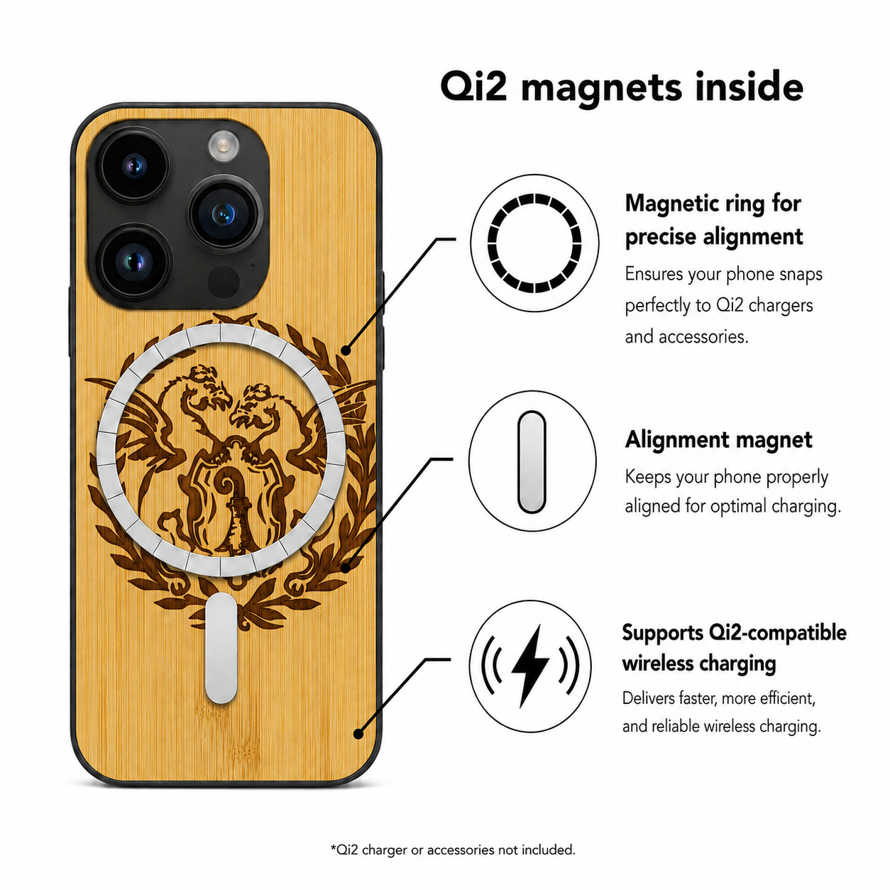 Basilisk Eden Case aus Bambus für das iPhone 15 Pro Max – Qi2-Magnete und kabelloses Laden
