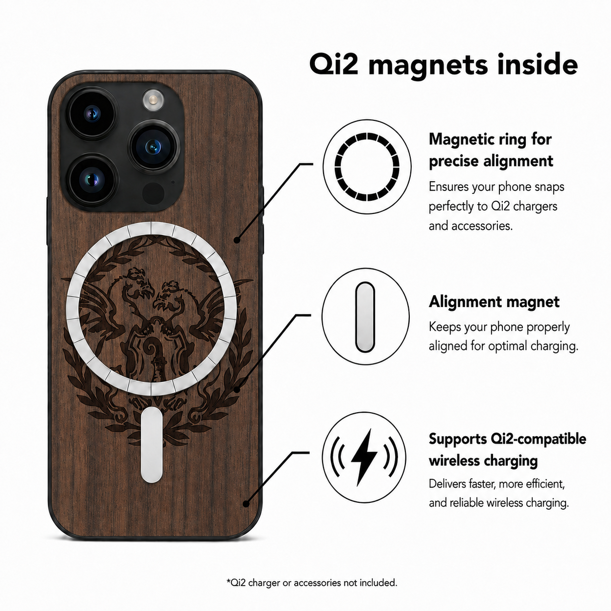Basilisk Eden Case aus Nussbaumholz für das iPhone 15 Pro Max – Qi2-Magnete und kabelloses Laden