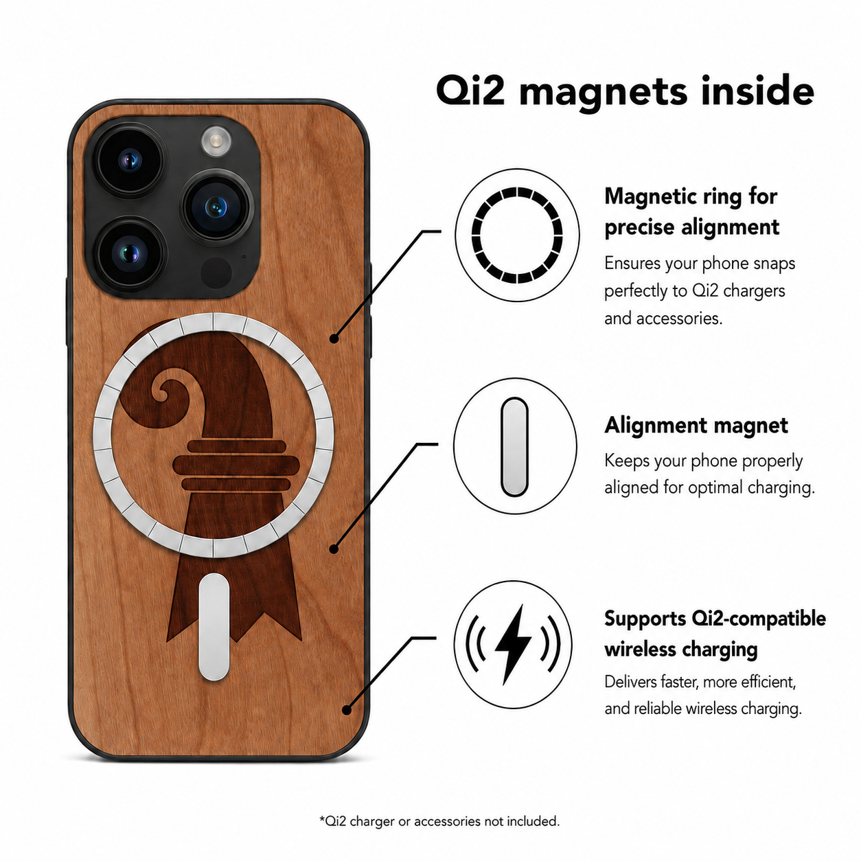 Baslerstab Eden Case aus Kirschholz für das iPhone 15 Pro Max – Qi2-Magnete und kabelloses Laden