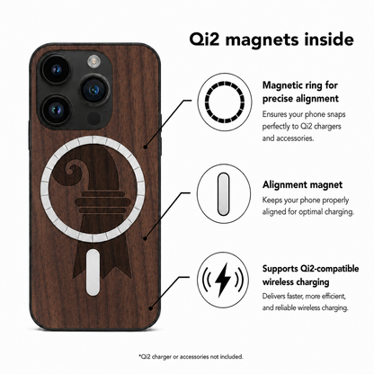 Baslerstab Eden Case aus Nussbaumholz für das iPhone 15 Pro Max – Qi2-Magnete und kabelloses Laden