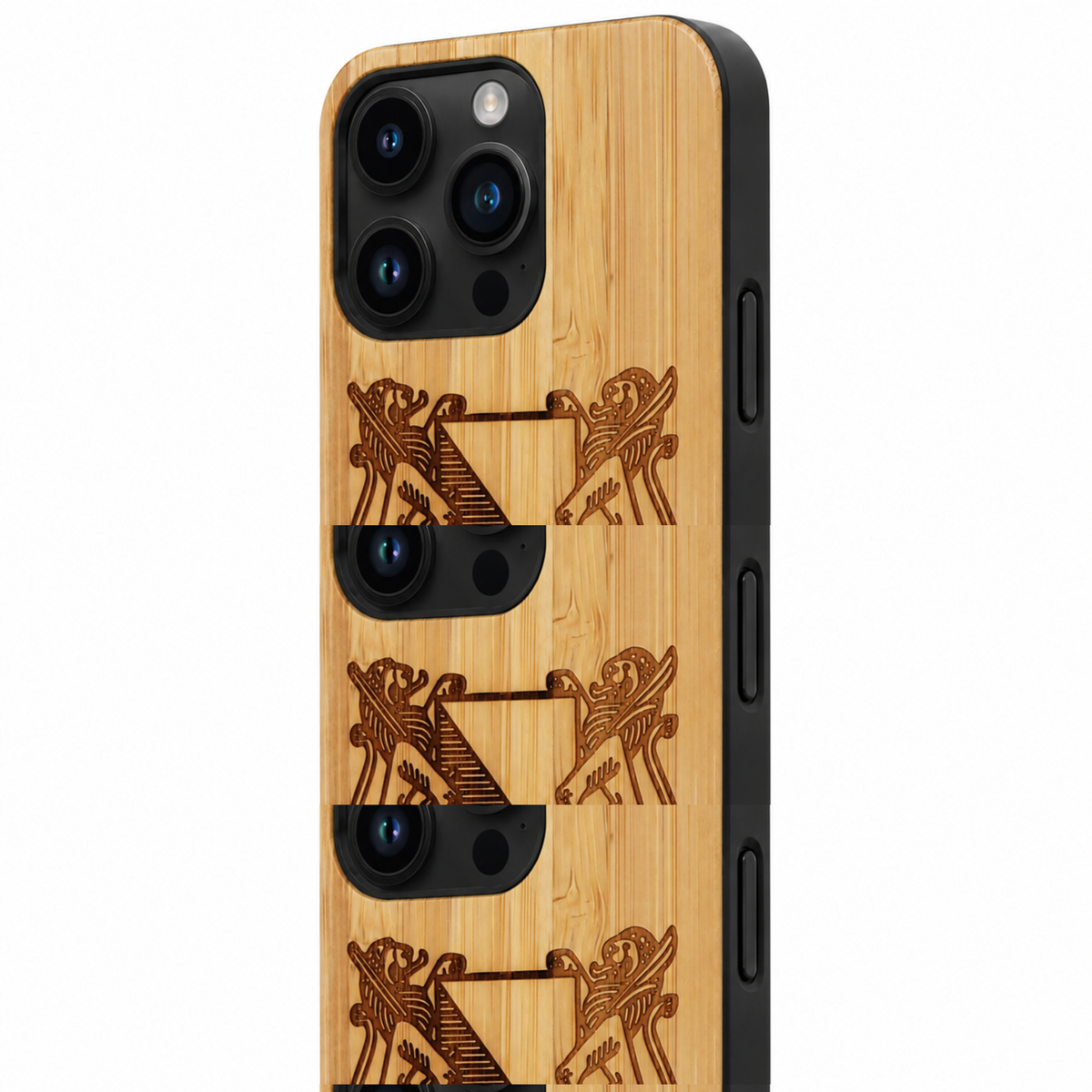 Zürich Wappen Eden Case aus Bambus für das iPhone 15 Pro – rechte Seitentaste