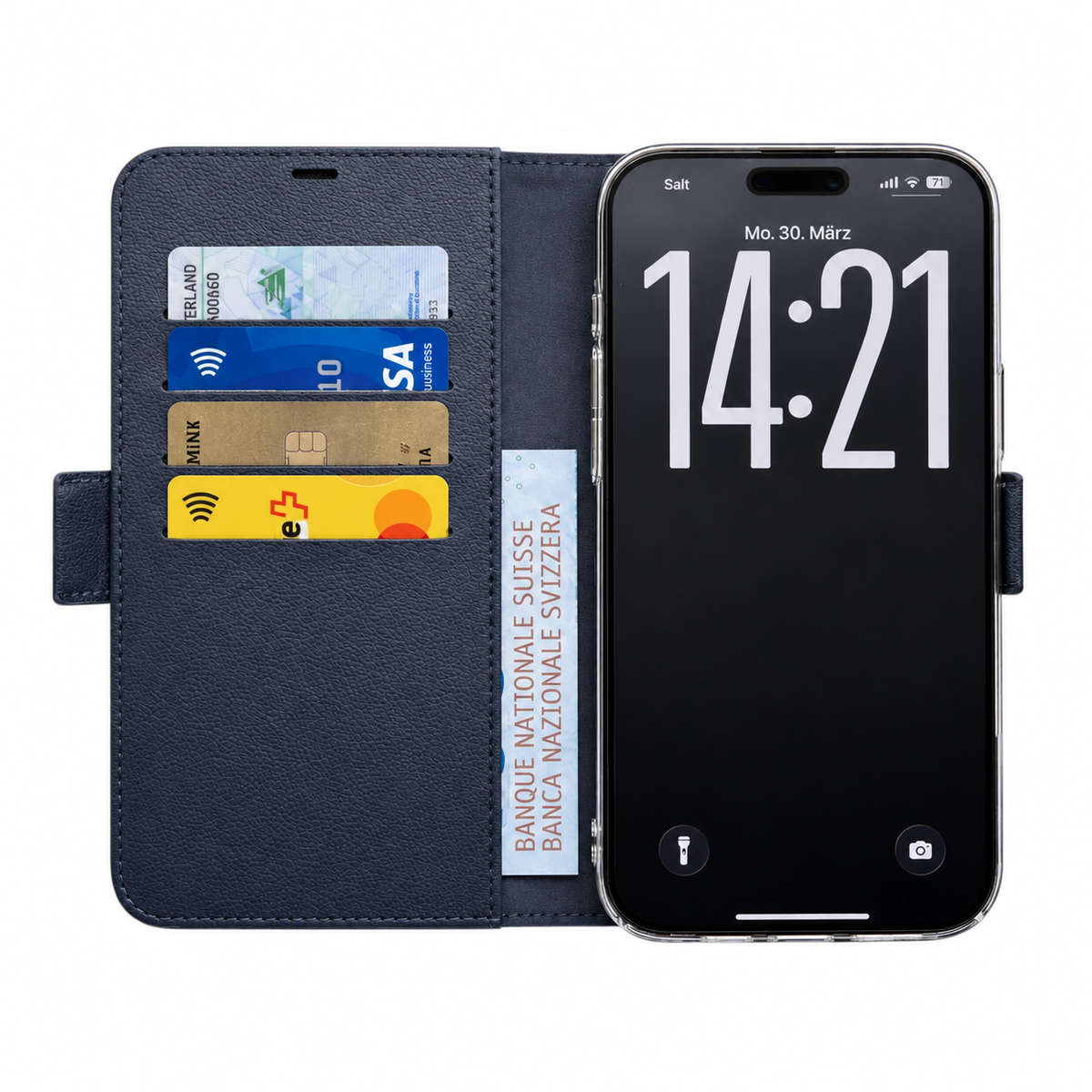 Navy Blue Victor Case für iPhone 16 Pro Max – Innenansicht mit Karten