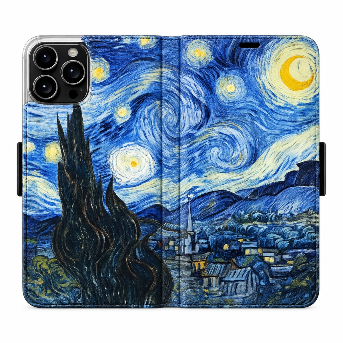 Van Gogh Sternennacht Victor Case für iPhone 16 Pro Max – geöffnete Außenansicht
