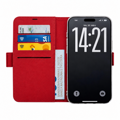 Rot Victor Case für iPhone 16 Pro – Innenansicht mit Karten