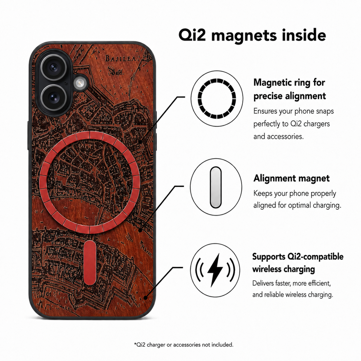Basel Merian Eden Case aus Rosenholz für das iPhone 17 – Qi2-Magnete und kabelloses Laden