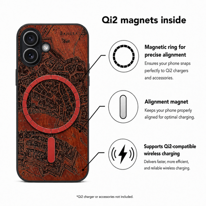 Basel Merian Eden Case aus Rosenholz für das iPhone 17 – Qi2-Magnete und kabelloses Laden