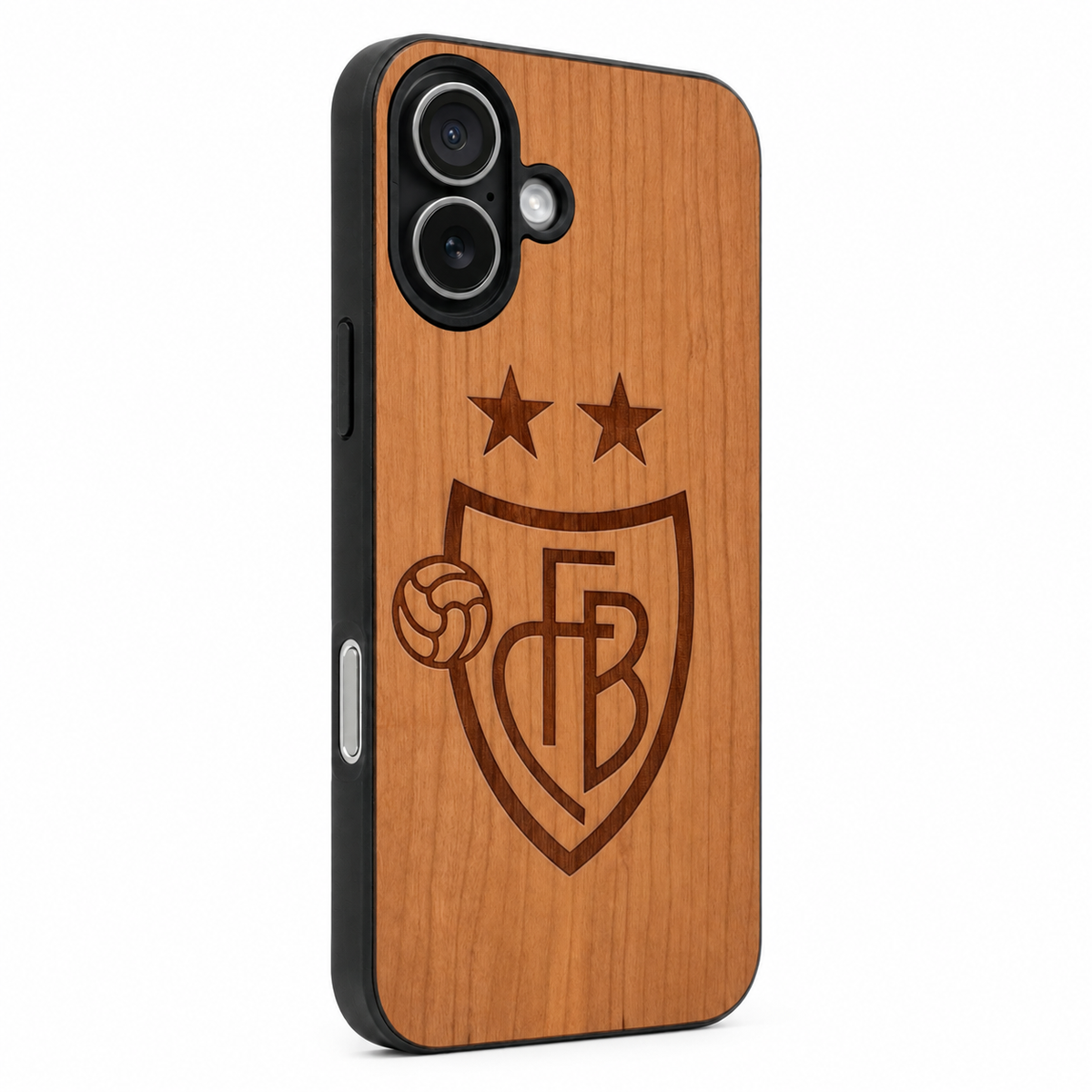 FC Basel Eden Case aus Kirschholz für das iPhone 17 mit MagSafe – Camera-Control-Ansicht