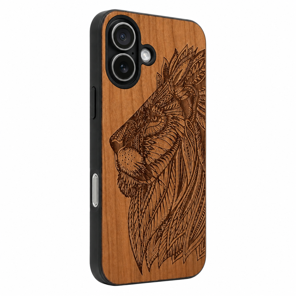 Löwen Eden Case aus kirschholz für das iPhone 17 mit MagSafe – Camera-Control-Ansicht