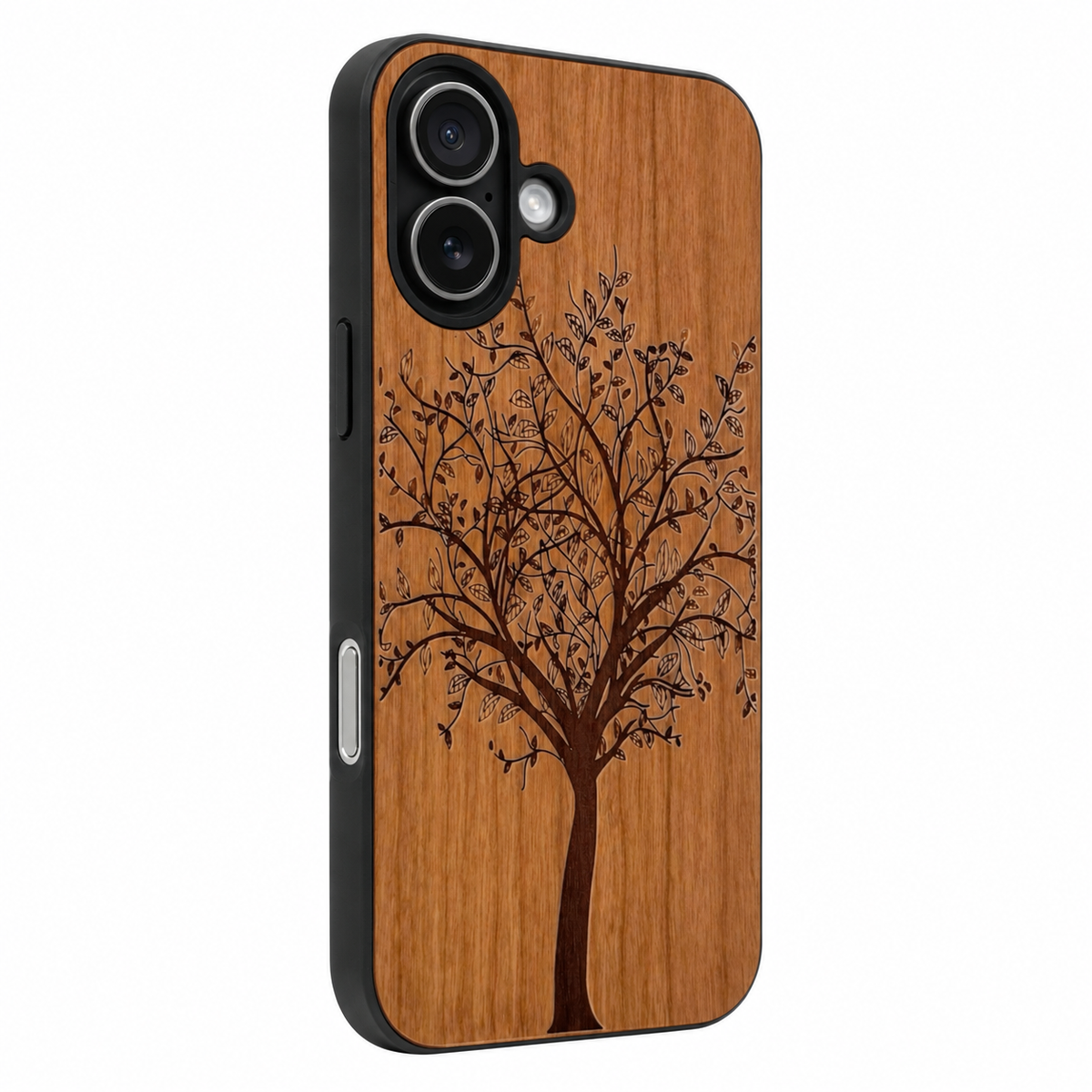 Lebensbaum Eden Case aus Kirschholz für das iPhone 17 mit MagSafe – Camera-Control-Ansicht