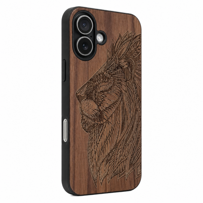 Löwen Eden Case aus Nussbaumholz für das iPhone 17 mit MagSafe – Camera-Control-Ansicht