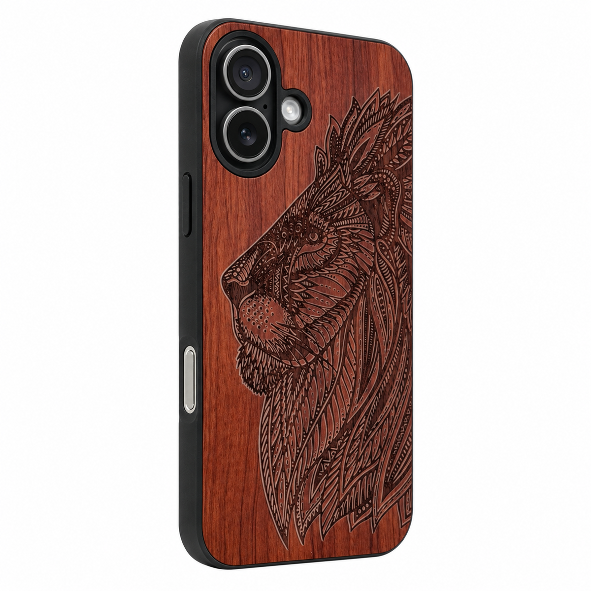 Löwen Eden Case aus Roseholz für das iPhone 17 mit MagSafe – Camera-Control-Ansicht