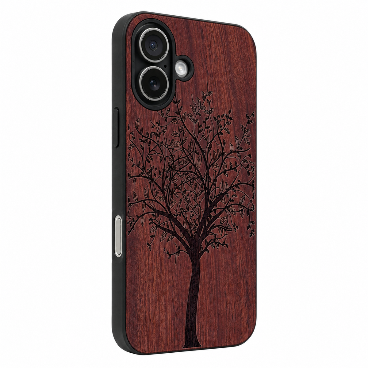 Lebensbaum Eden Case aus Rosenholz für das iPhone 17 mit MagSafe – Camera-Control-Ansicht