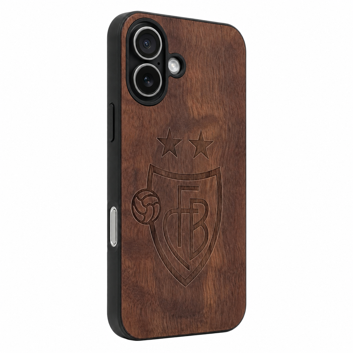 FC Basel Eden Case aus Nussbaumholz für das iPhone 17 mit MagSafe – Camera-Control-Ansicht