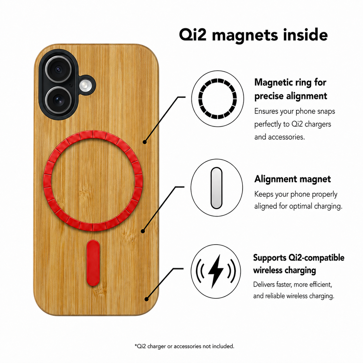 Eden Case aus Bambus für das iPhone 17 – Qi2-Magnete und kabelloses Laden