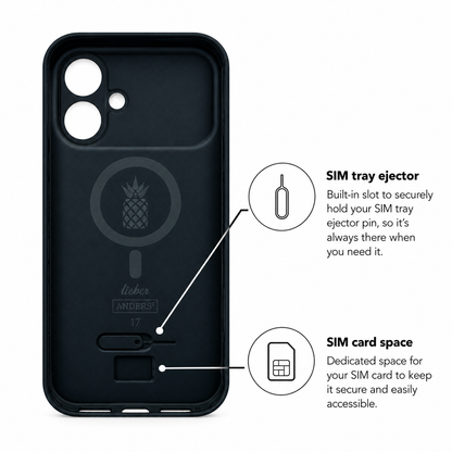Eden Case für iPhone 17 – Innenansicht mit Qi2-Magnetring und SIM-Kartenfach