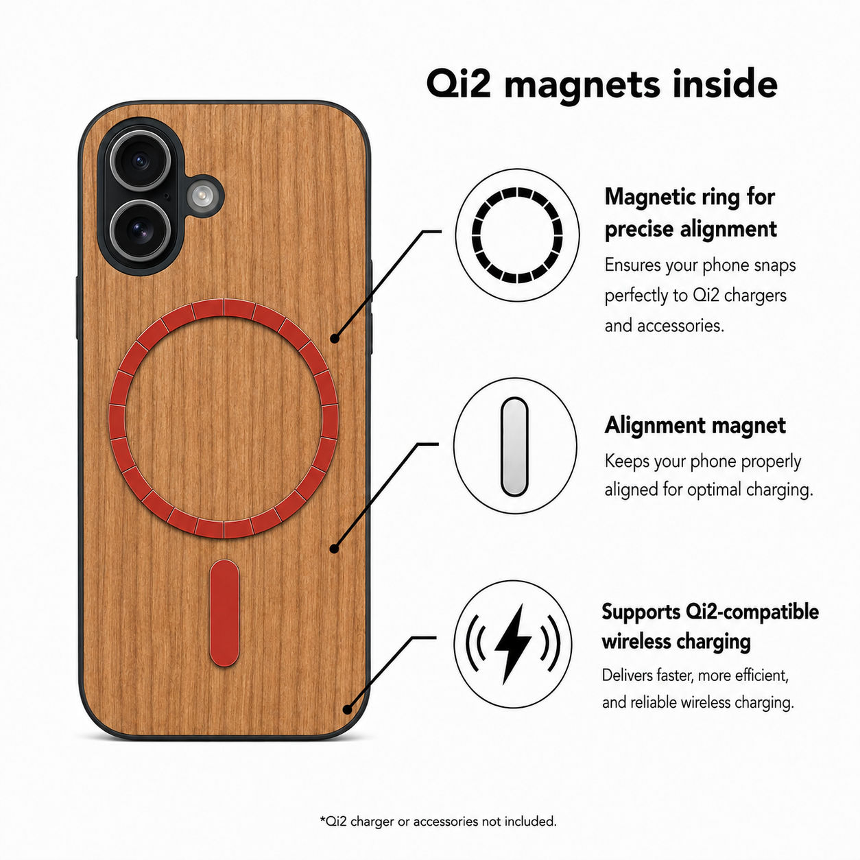 Eden Case aus Kirschholz für das iPhone 17 – Qi2-Magnete und kabelloses Laden