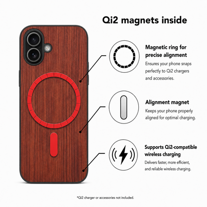Eden Case aus Rosenholz für das iPhone 17 – Qi2-Magnete und kabelloses Laden