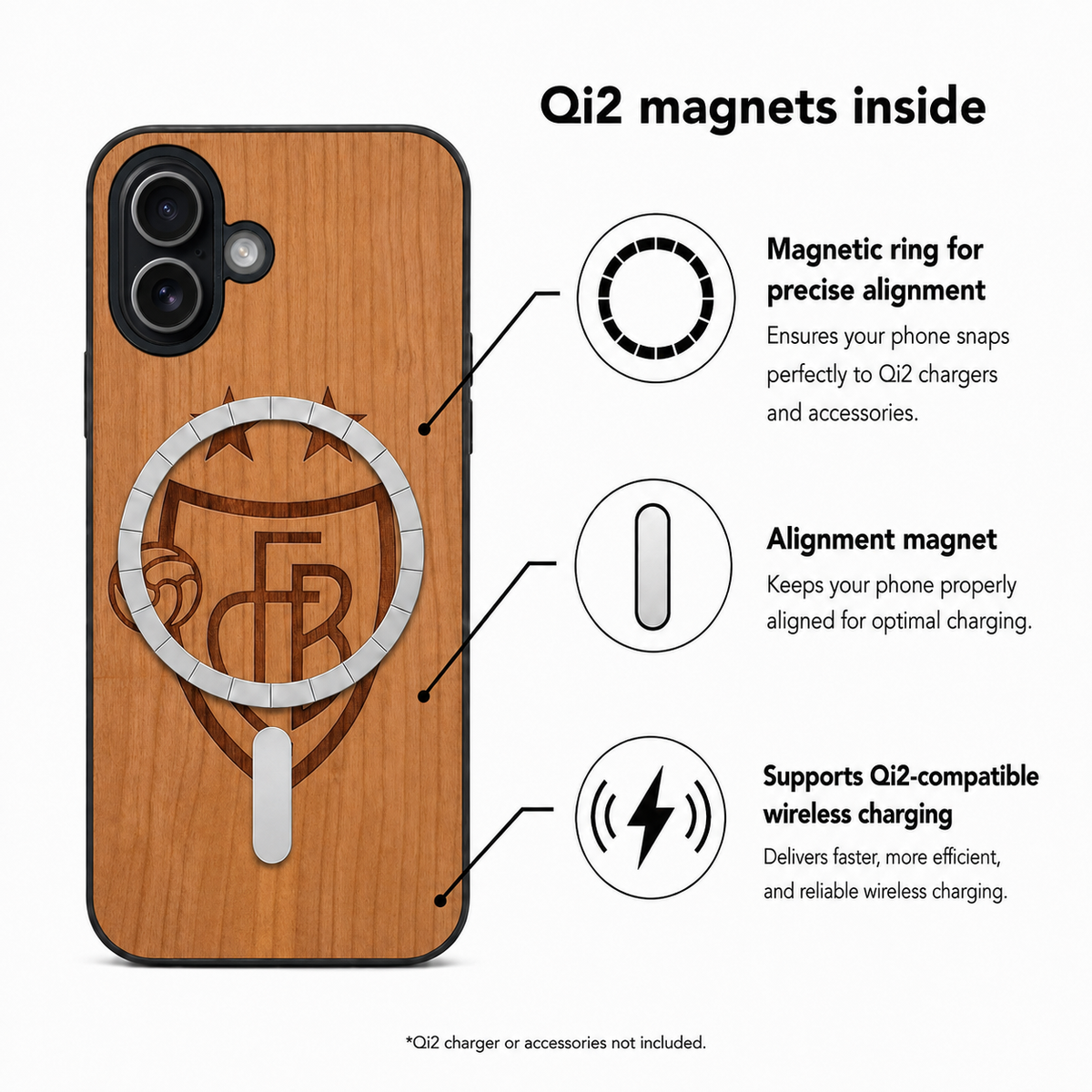 FC Basel Eden Case aus Kirschholz für das iPhone 17 – Qi2-Magnete und kabelloses Laden