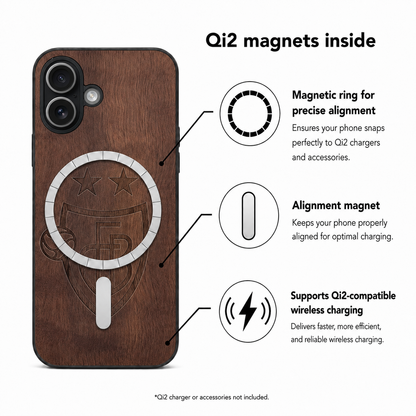 FC Basel Eden Case aus Nussbaumholz für das iPhone 17 – Qi2-Magnete und kabelloses Laden