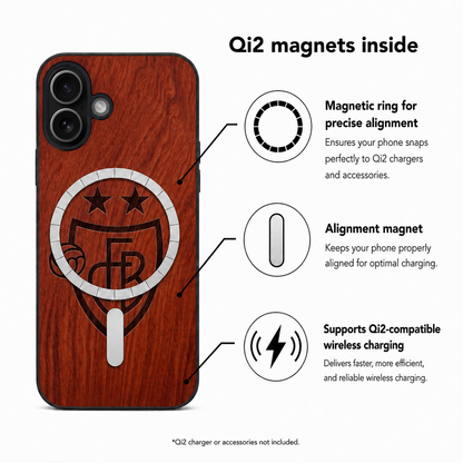 FC Basel Eden Case aus Rosenholz für das iPhone 17 – Qi2-Magnete und kabelloses Laden