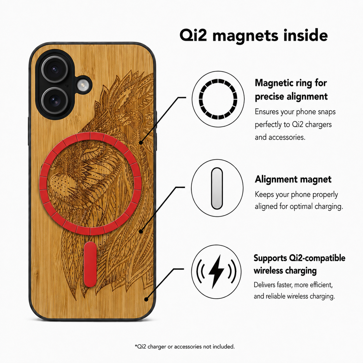 Löwen Eden Case aus Bambus für das iPhone 17 – Qi2-Magnete und kabelloses Laden