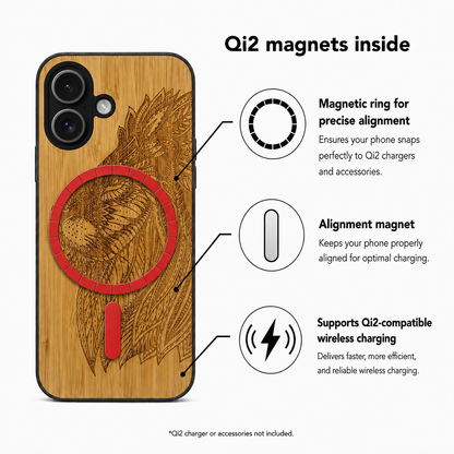 Löwen Eden Case aus Bambus für das iPhone 17 – Qi2-Magnete und kabelloses Laden