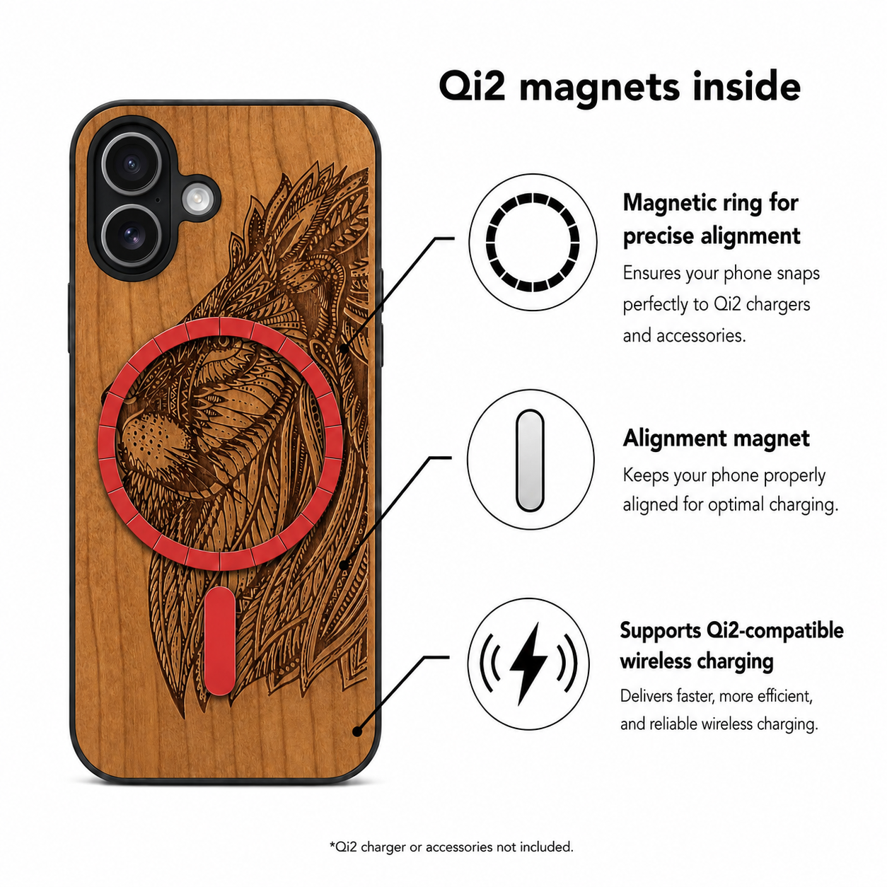 Löwen Eden Case aus Kirschholz für das iPhone 17 – Qi2-Magnete und kabelloses Laden