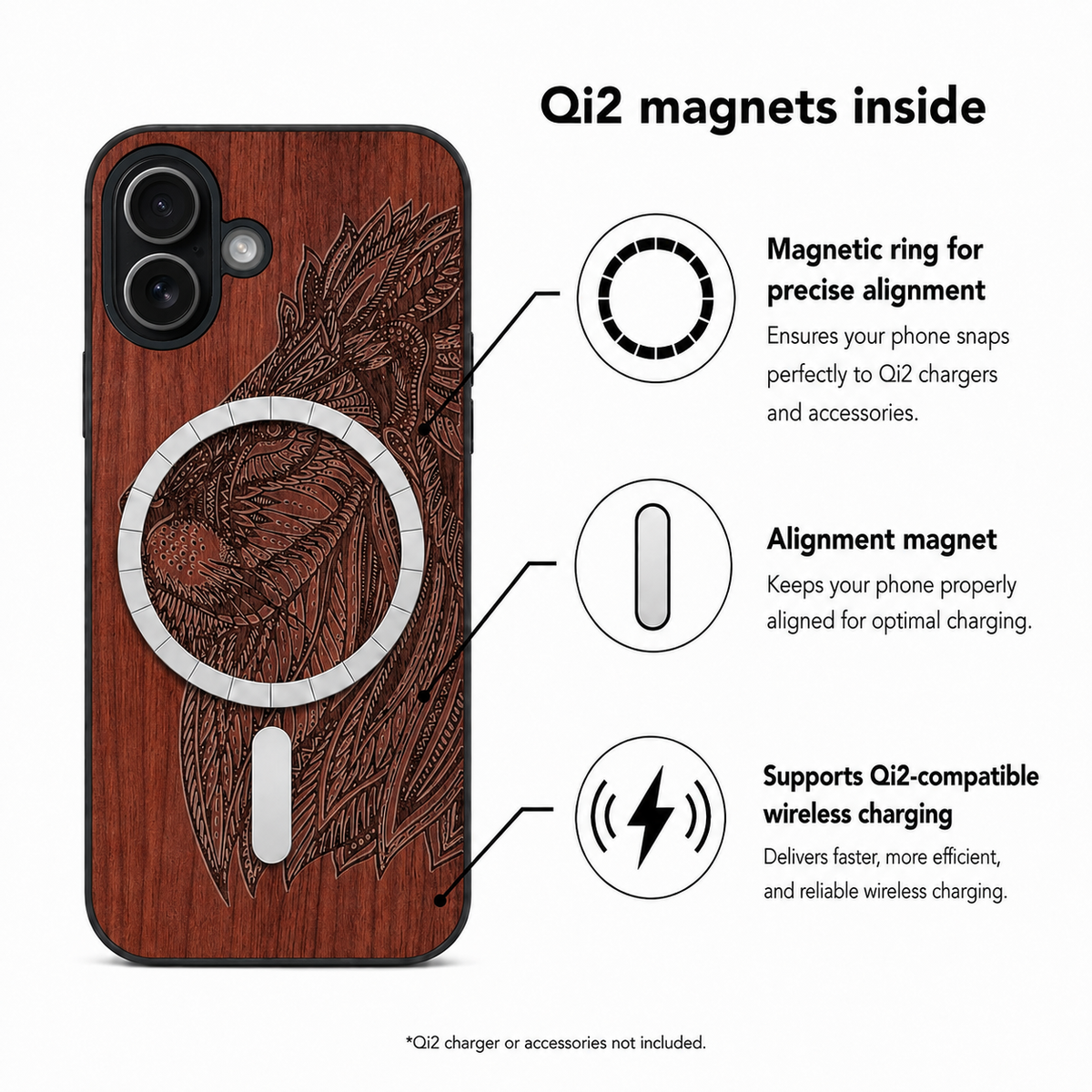Löwen Eden Case aus Rosenholz für das iPhone 17 – Qi2-Magnete und kabelloses Laden