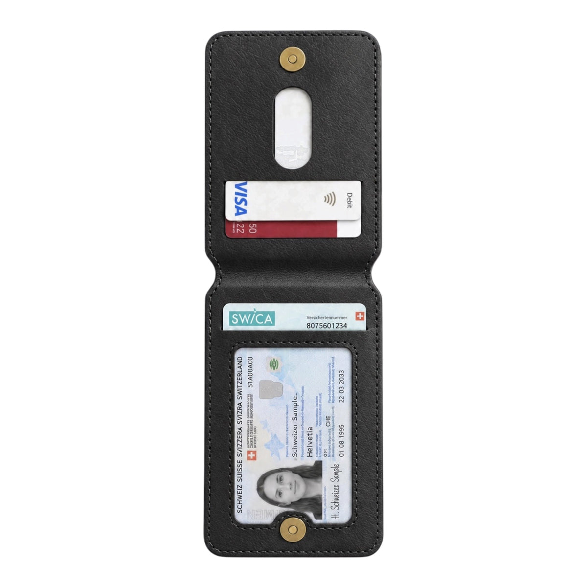 MagSafe Magnetic Zipper Wallet Schwarz – offene Innenansicht mit Kartenfächern