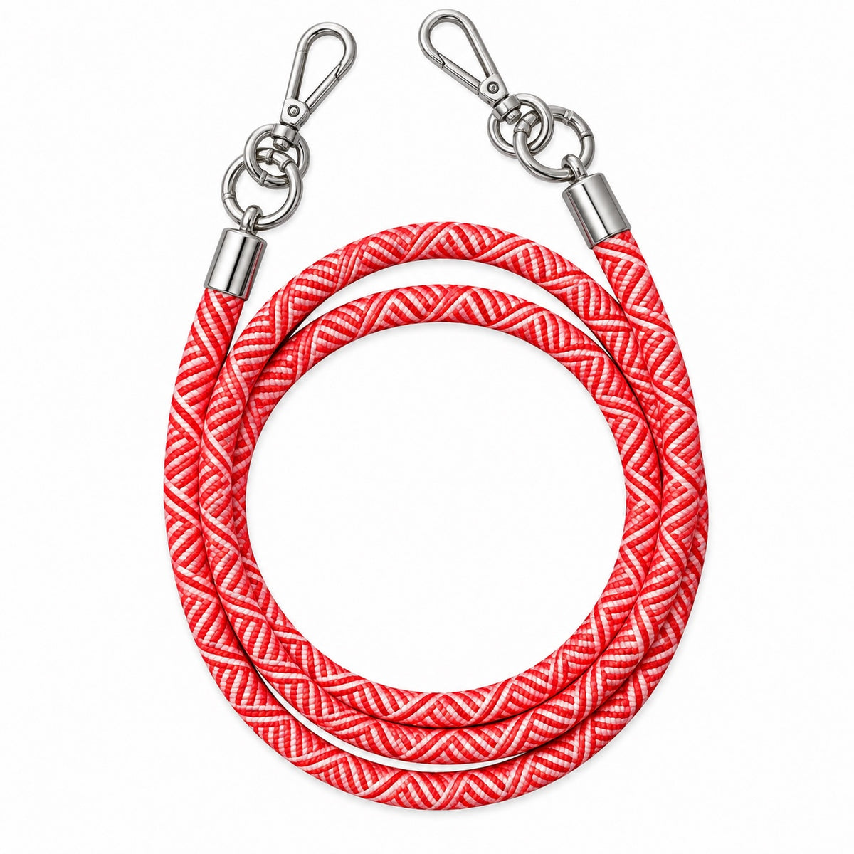 Handykette Rot-Weiss Zickzackmuster – 8 mm, 2 silberne Haken, ohne Adapter
