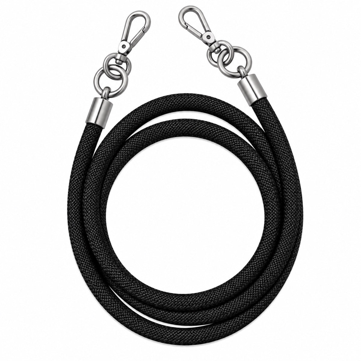 Handykette Schwarz – 8 mm, 2 silberne Haken, ohne Adapter