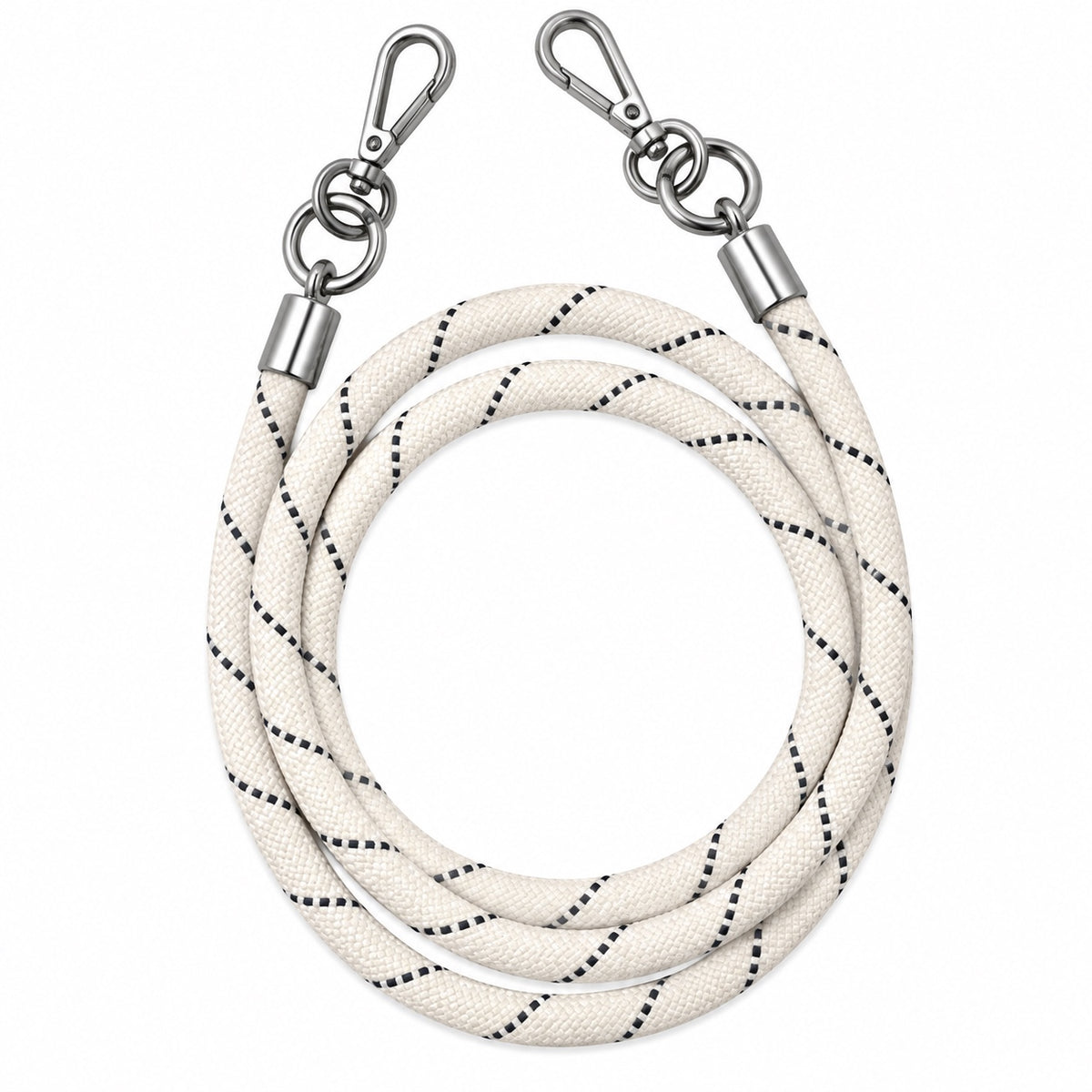 Handykette Weiss-Schwarz gemustert – 8 mm, 2 silberne Haken, ohne Adapter