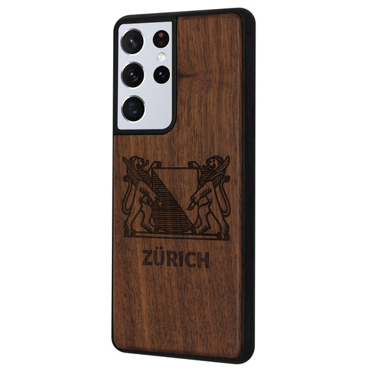Zurich Coat of Arms Eden Case made of walnut wood for the Samsung Galaxy S22 Ultra