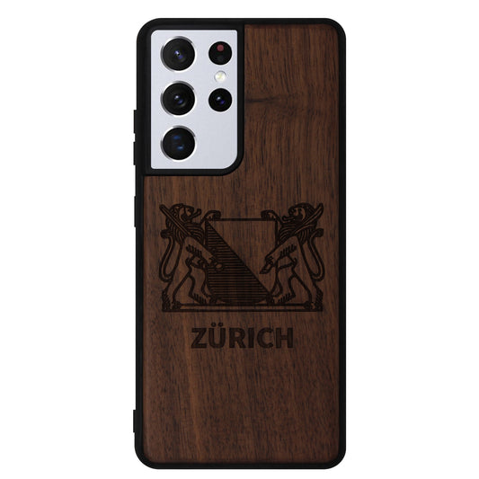 Zürich Wappen Eden Case aus Nussbaumholz für das Samsung Galaxy S21 Ultra