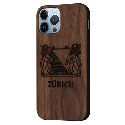 Zurich Coat of Arms Eden Case made with Walnut Wood for the iPhone 13 Pro Max