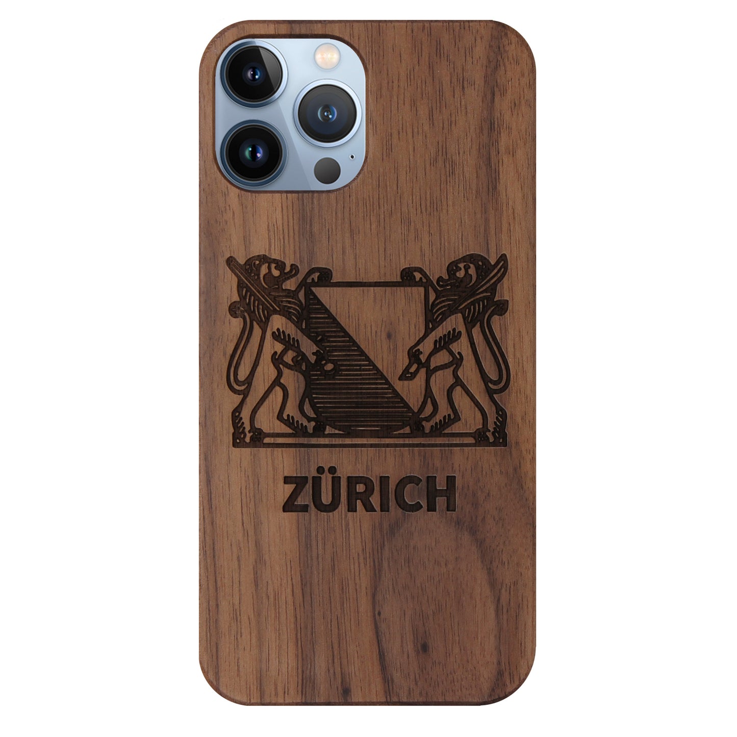 Zurich Coat of Arms Eden Case made with Walnut Wood for the iPhone 13 Pro Max
